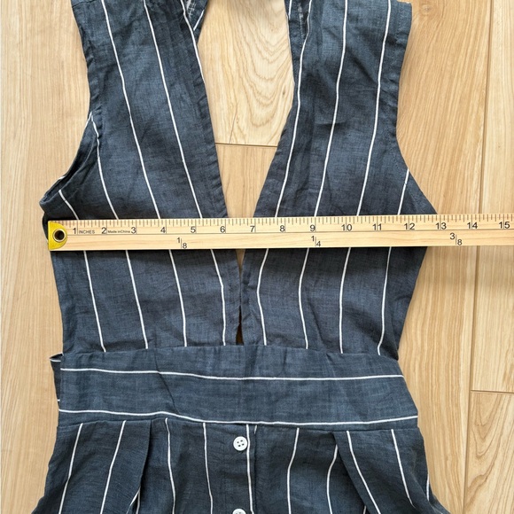 Faithfull the Brand Charcoal Striped Linen Dress Deep V Open Back Balletcore - Picture 3 of 8